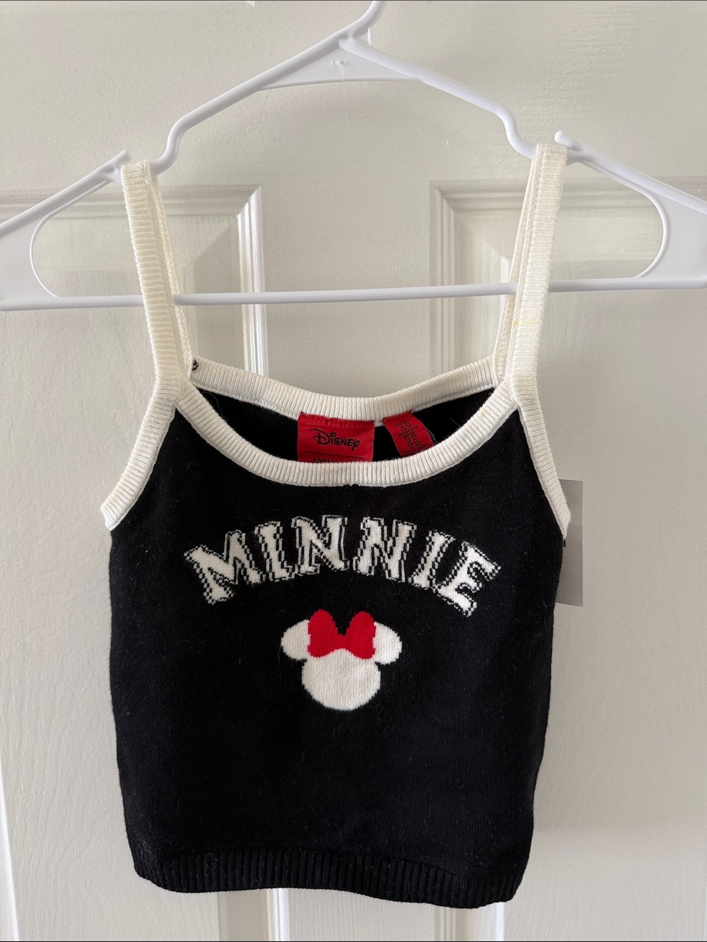 Forever 21 Black & Cream Minnie Graphic Knit Bandeau Tank with Red Bow